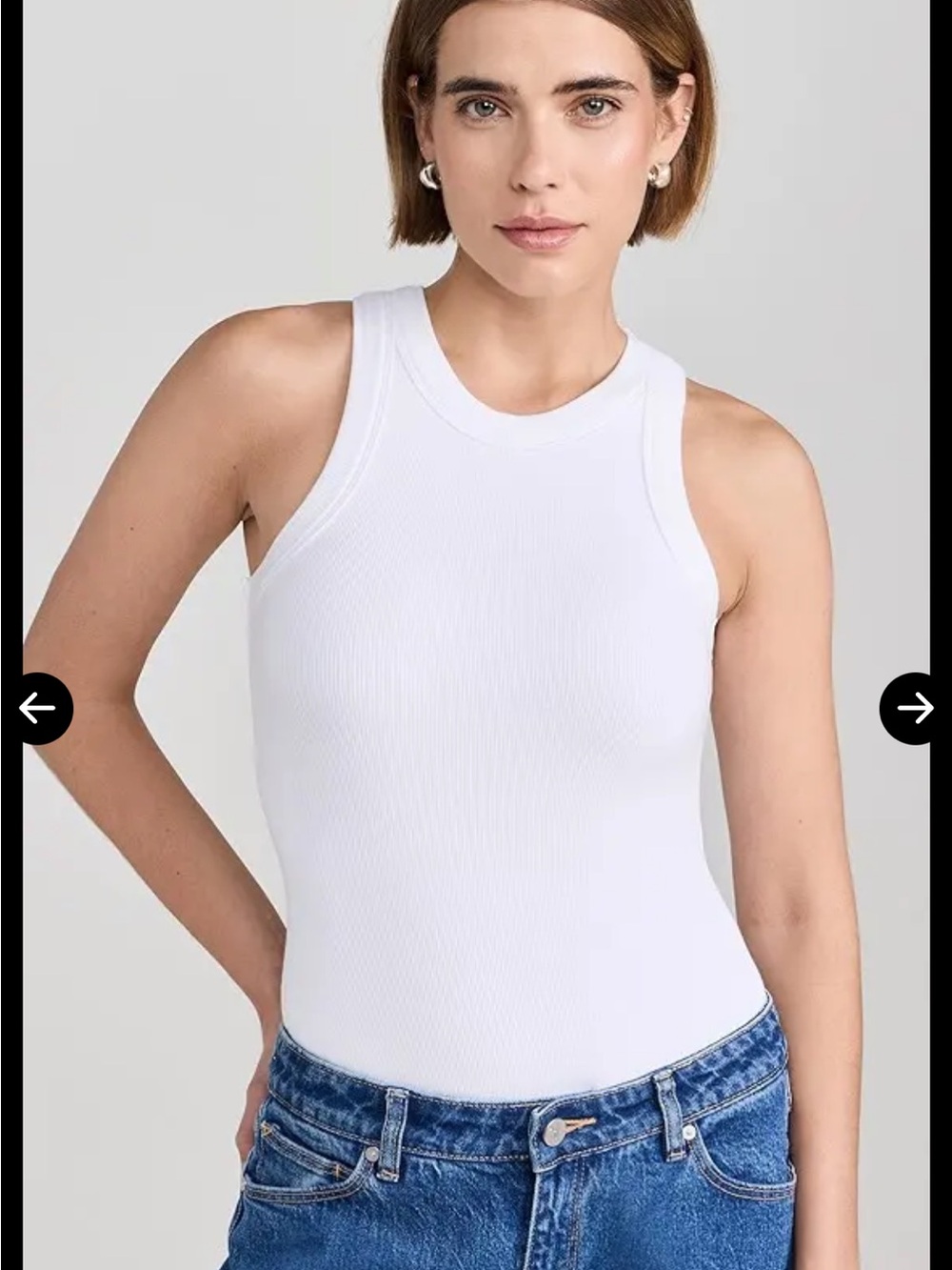 Ali Ribbed Racer Tank Bodysuit White Ribbed Bodysuit Tank - Sleeveless Crew Neck